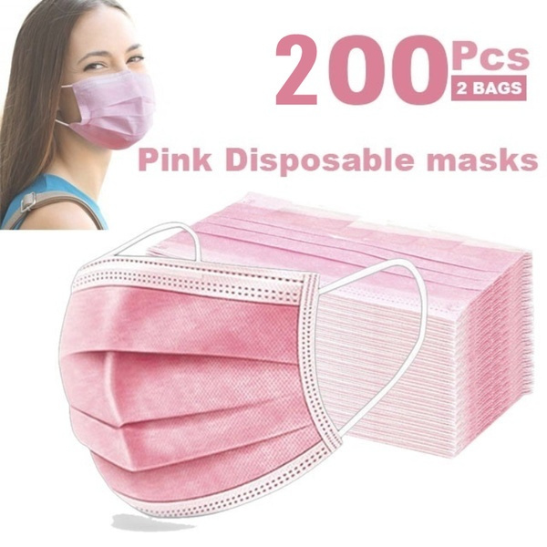 200Pcs Disposable Pink Face Mask 3 Layer Non-Woven Mouth Masks for ...