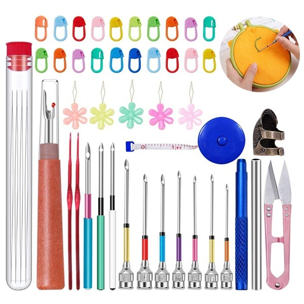 43Pcs Embroidery Punch Needle Kit Punch Needle Seam Ripper Threader Needle  Punch Tools for Embroidery Cross Stitching