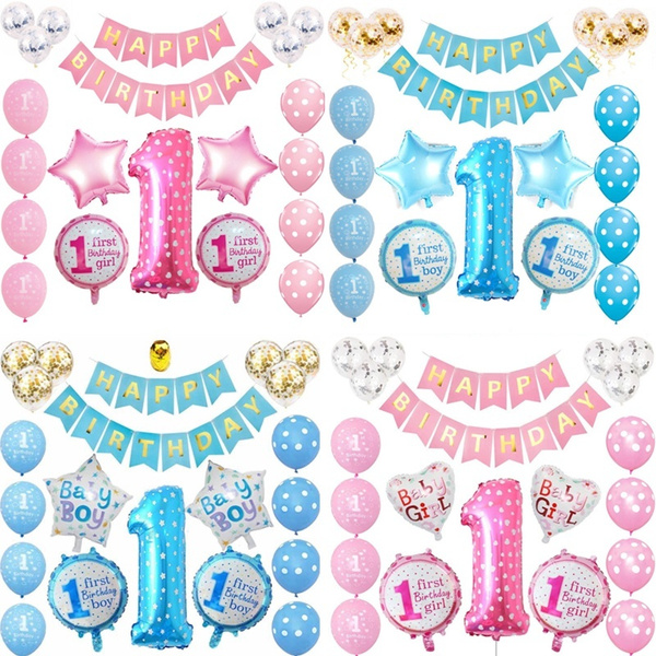 Happy 1st Birthday Banner One Bunting Baby Party Decoration Boys Girls