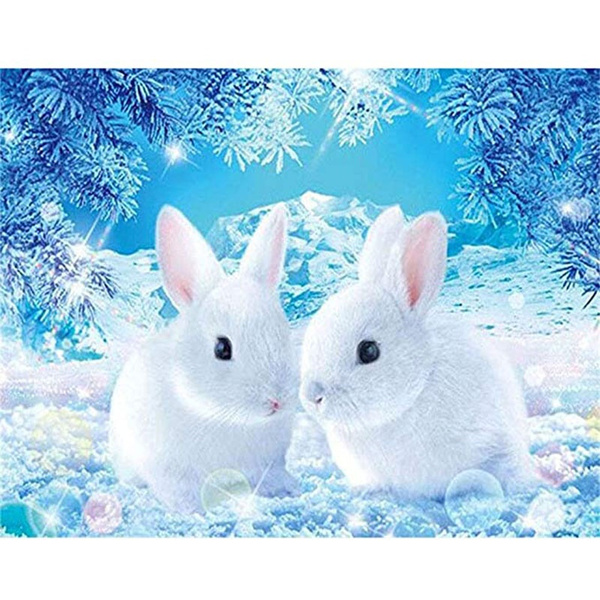 DIY 5D Diamond Painting Two Cute Rabbits Full Drill with Number Kits ...