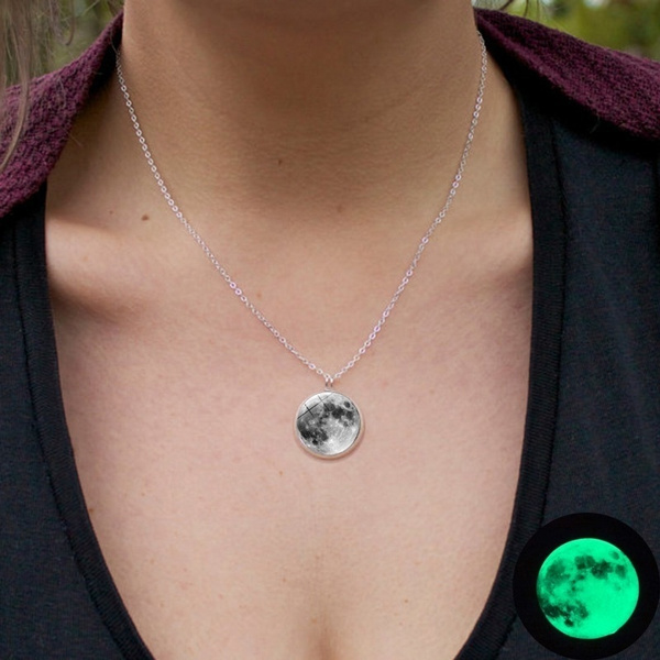 glowing in the dark moon necklace