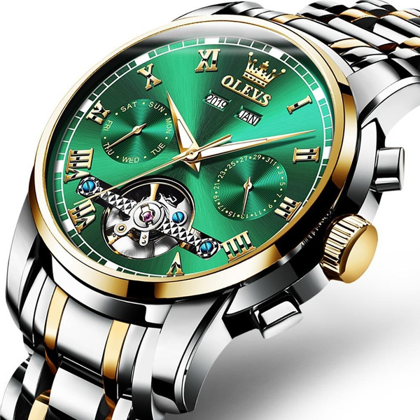 Orologio da polso meccanico verde impermeabile di lusso da uomo di grandi  dimensioni Volano Orologi automatici Calendario Orologio da polso luminoso  Tourbillon Automatic Watches | Wish
