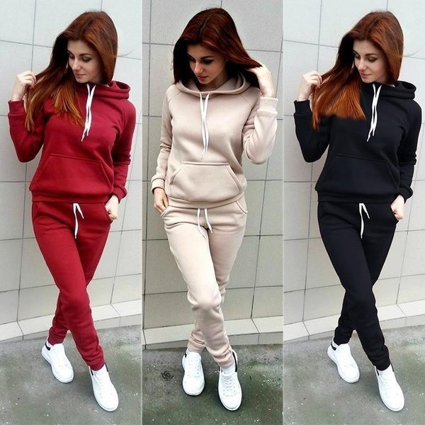 Lady Hooded Tracksuits Jogging Suit 