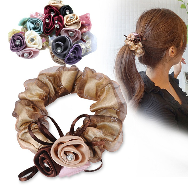 Simple Rose Flower Hair Elastic Ponytail Holder