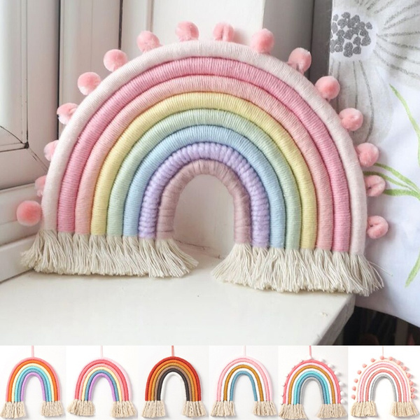 Wall Hanging Decor Macrame Rainbow Hand-Woven Tapestry Homestay Children's Room Decoration Gift For Kids-25x55cm // 9.84 x 21.65