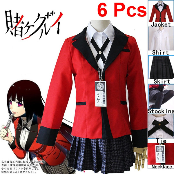 Cosplay Costumes Anime Kakegurui Yumeko Jabami Japanese School Girls  Uniform Full Set Jacket+Shirt+Skirt+Stockings+Tie+Necklace