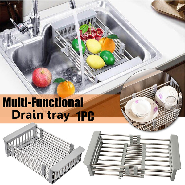 1pc Stainless Steel Kitchen Sink Drain Rack, Expandable Dish