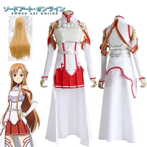 Anime Sword Art Online Asuna Yuuki Cosplay Costume Women SAO Dress Uniform  Asuna Full Set Battle Suit Halloween Outfits Wig