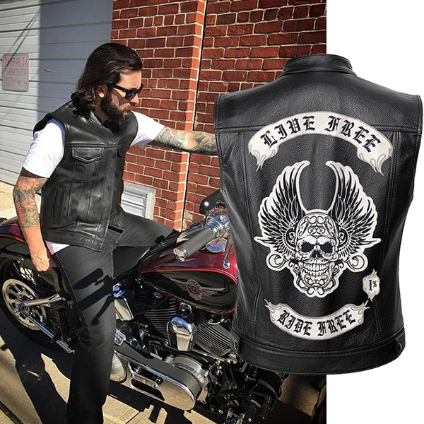 skull leather vest