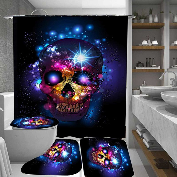  4PC Halloween Shower Curtain Set for Bathroom with Non
