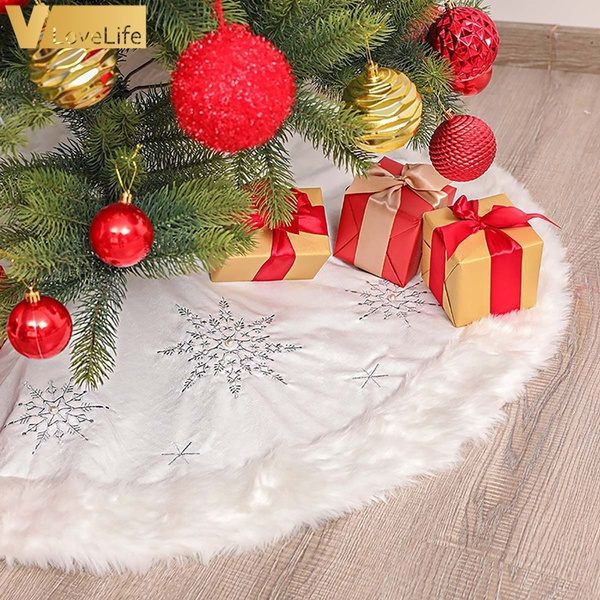 High Quality Pure White Christmas Tree Skirt with Thick Faux Fur