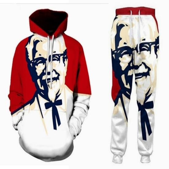 New funny KFC 3D All Over Print Tracksuits Sweatshirts Hipster Casual Pants Women Men Set FQ324