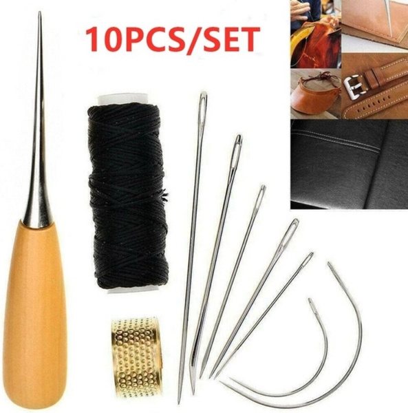 Leather Sewing Needles Stitching Awl Needle Set Thread Thimble Hand SewiYJGA 