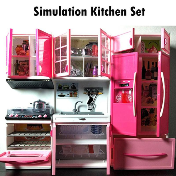 Mini Kids Kitchen Pretend Play Toys Cooking Tools Set Cabinet Stove Girls Dolls 