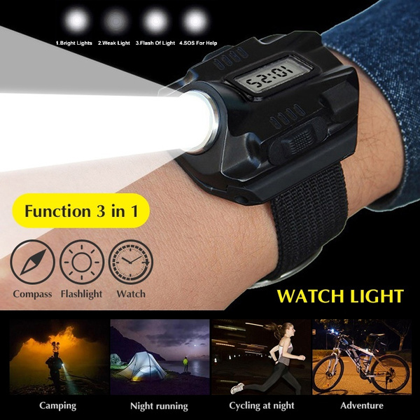 Portable Wrist Light XPE Q5 R2 LED Wrist Watch Flashlight Torch Light
