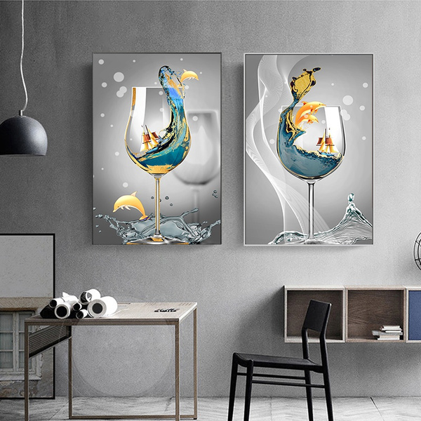 Unframed Modern Abstract Art Ocean Landscape In Wine Glass Canvas Painting Wall Posters And Prints Pictures For Living Room Bedroom Decor Home No Frame Wish - Wine Cup Wall Decor Unframed Modern Abstract Art Ocean Landscape In Wine Glass Canvas Painting Wall Posters And Prints Pictures For Living Room Bedroom Decor Home No Frame Wish - Wine Cup Wall Decor