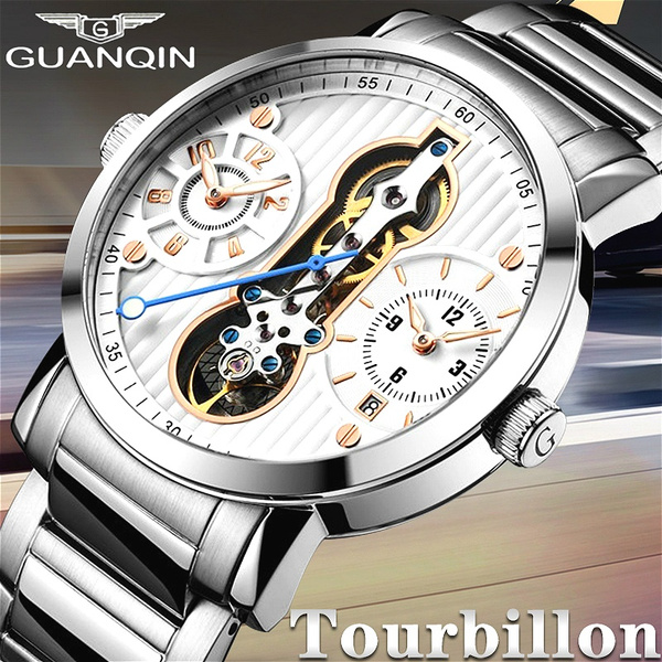 GUANQIN Tourbillon Automatic Skeleton Sport Men Watches Waterproof Diver Mechanical Watches Montre Uhr Reloj with Gift Box