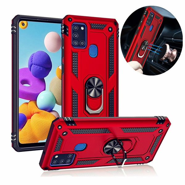 Phone Case for Samsung Galaxy A21S with Tempered Glass Screen Protector Stand Ring Holder Shockproof Silicone Heavy Duty Accessories Magnetic Metal Hard Kickstand A 21S samsunga21scover Girls Blue