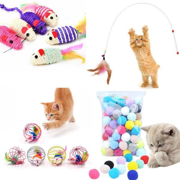 cat toy mouse on stick