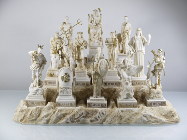 Set All The 12 Olympian Gods of Mount Olympus Gold Tone Alabaster 6.69 ...