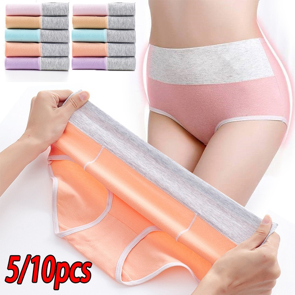 5/10pcs Women's Sleep Pants Breathable Comfy Underwear Lingerie Underpants  High Waist Cotton Panties Briefs