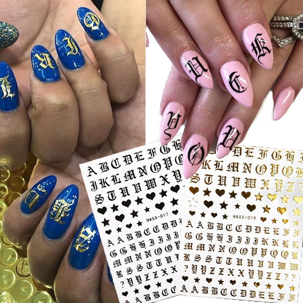 Nail Art 3d Decal Stickers Alphabet Letters White Black Gold Acrylic Nails  Tool - Stickers & Decals - AliExpress