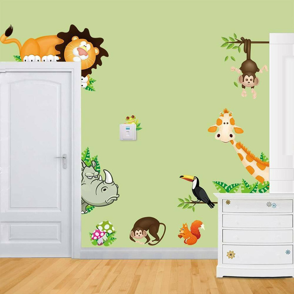 Animal Wall Stickers Monkey Tree Jungle Zoo Nursery Baby Kids Room Decal Art 