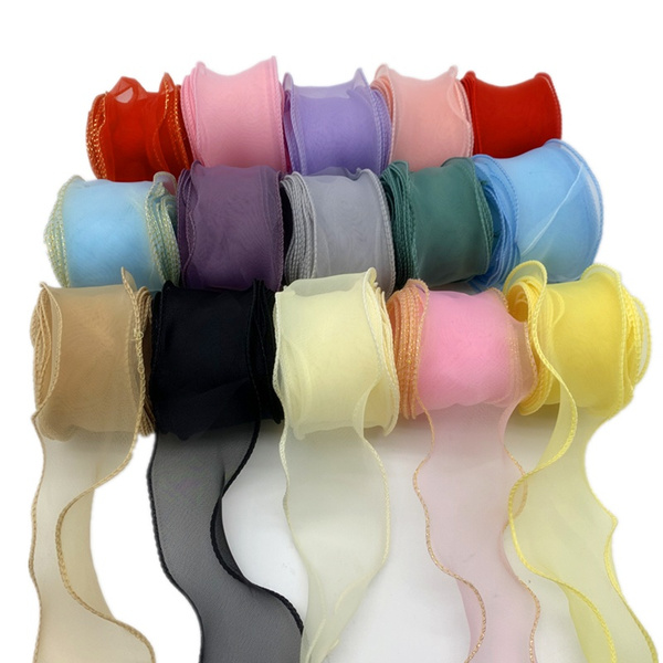 50mm Wave Edge Silk Organza Ribbon Bow Material Lace Ribbons For