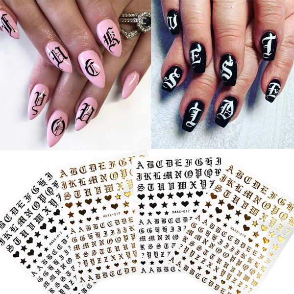 1 Sheet Nail Art 3D Decal Stickers Alphabet Letters White Black Gold ...
