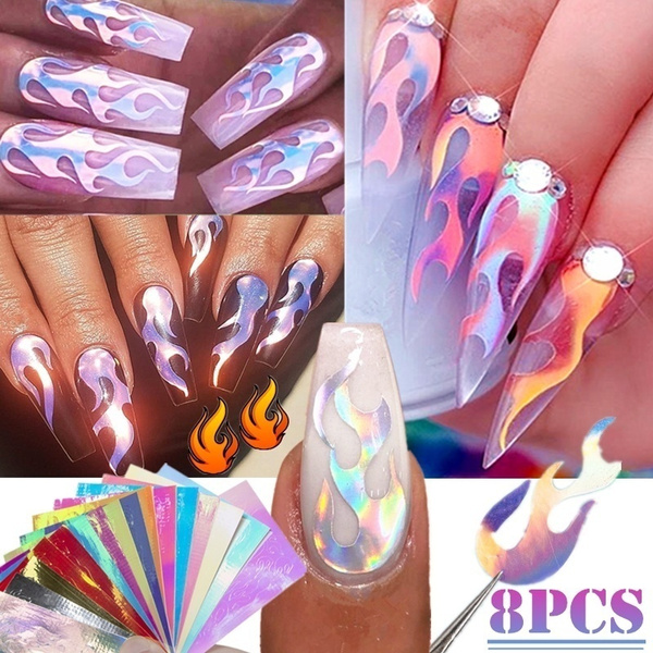 Flame Stickers On Nails Colorful 3d Fire Design Nail Art Transfer Sticker  Water Slide Nail Art Decals Decorations For Nail Art | Fruugo BH