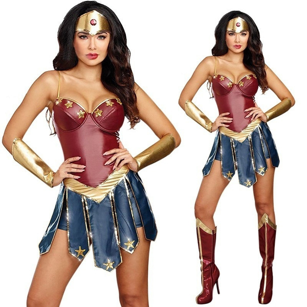 Kid Halloween Superhero Cosplay Wonder Woman Diana Cosplay Outfit Wig 10pcs Set 