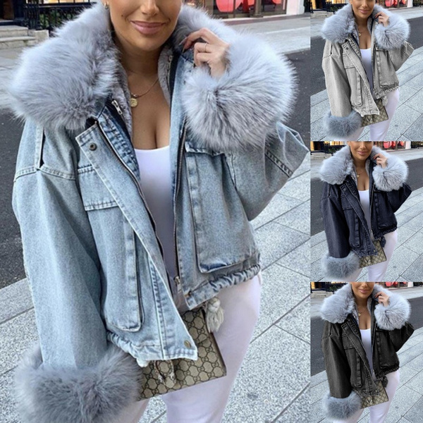 Lexie Faux Fur Denim Mix Jacket, Tan/Denim – North & Main Clothing Company