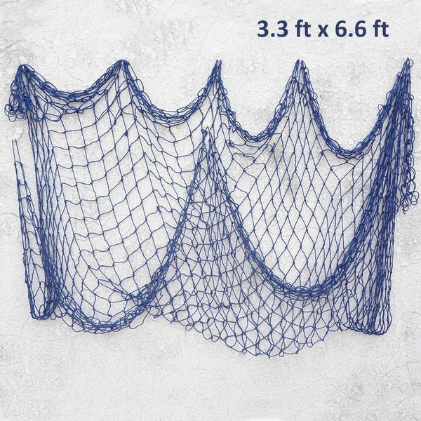 Decorative Fish Netting, Fishing Net Decor, Wall Hangings Decor,  Photographing Decoration, Ocean Pirate Beach Theme Party Decorations,  Mediterranean Style Decor, Blue, Creamy White