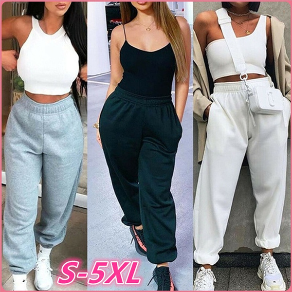 Women Autumn Winter Oversized High Waisted Baggy Workout Sweatpants  Thin/Thick Lightweight Joggers Lounge Pants Plus Size
