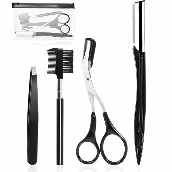 Eyebrow Trimmer Scissors & Comb Set For Makeup Removal And Hair