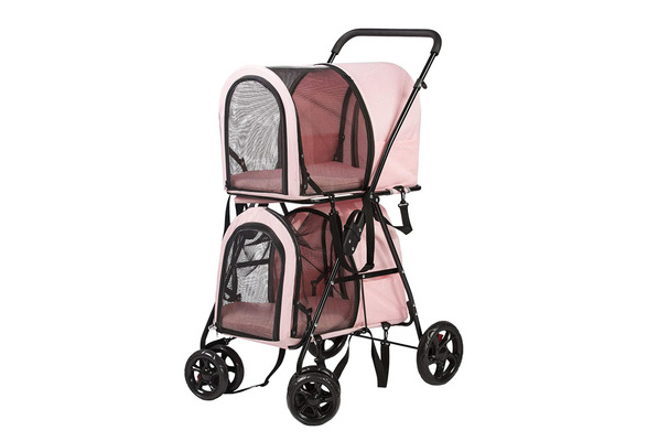Foldable Pet Stroller Double Decker Stroller on Wheels for Small Medium  Dogs and Cats (Pink) | Wish