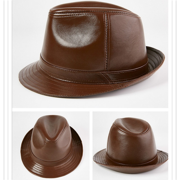 Men Ladies Sheepskin Leather Trilby 