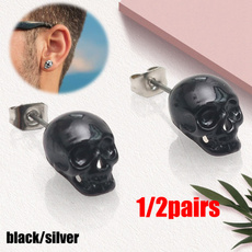 hip hop jewelry, Men Earrings, punk earring, skull