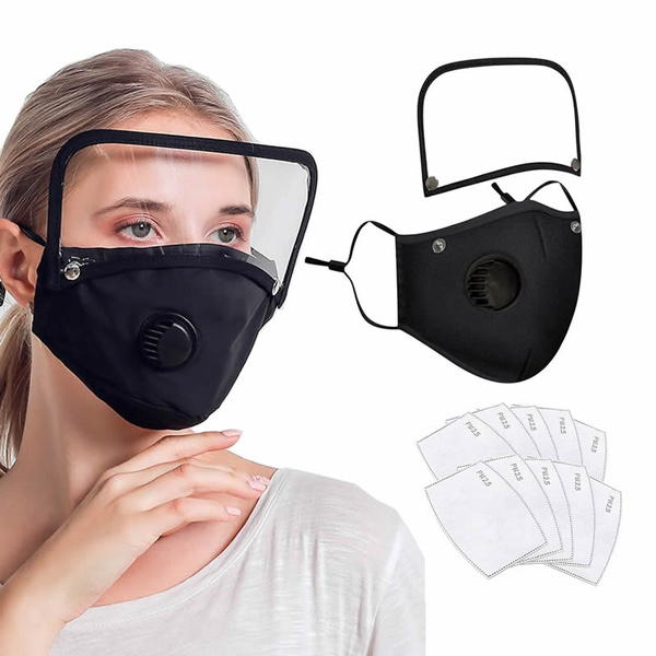 Reusable Face Mask with Eyes Shield 2 Filters Outdoor Face Protective Washable 