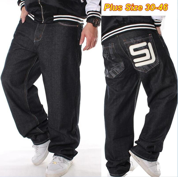 Mens Baggy Jeans Men Wide Leg Denim Pants Hip Hop Embroidery ...