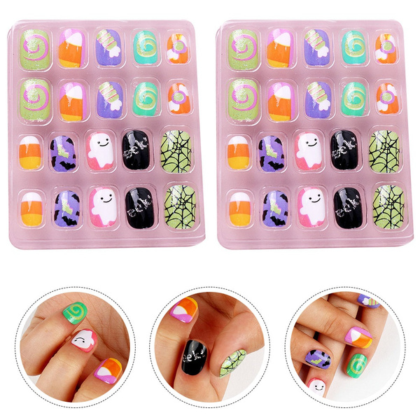 2 Boites Faux Ongles Accrocheurs Droles Ongles Artificiels Decorations Pour Ongles Pleine Couverture Ongles Pour Enfants Filles Wish