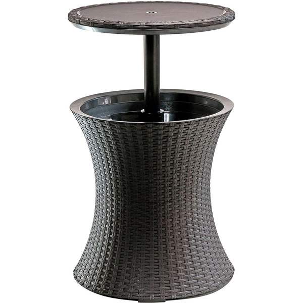 Keter 228573 Cool Bar Outdoor Patio Cocktail and Side Table with Cooler Brown 