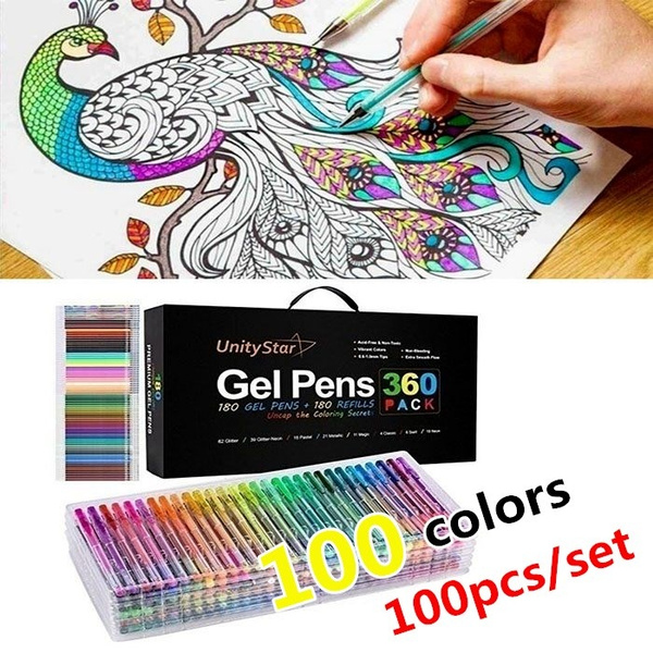 Colored Gel Pens, 180 Colors Gel Pen with 180 Refills - Set of 360