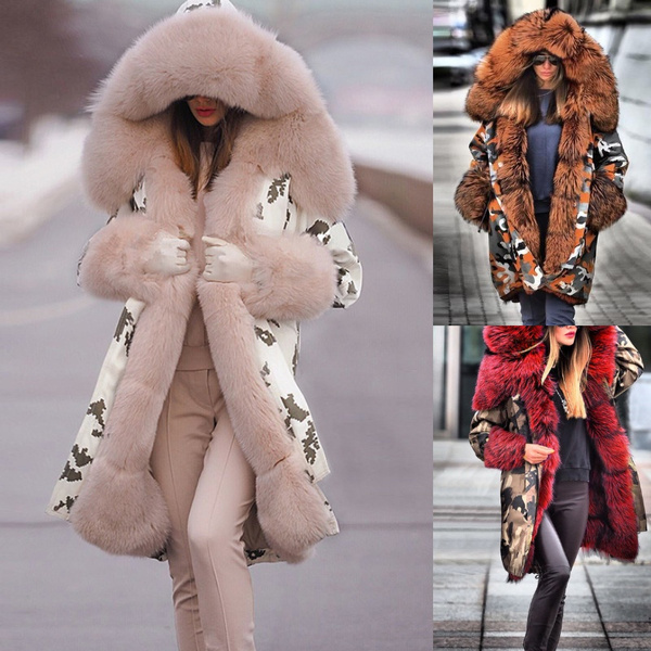 YUNY Women Shaggy Faux Fur Baggy Style Warm Casual Parka Jacket Coat Khaki XL