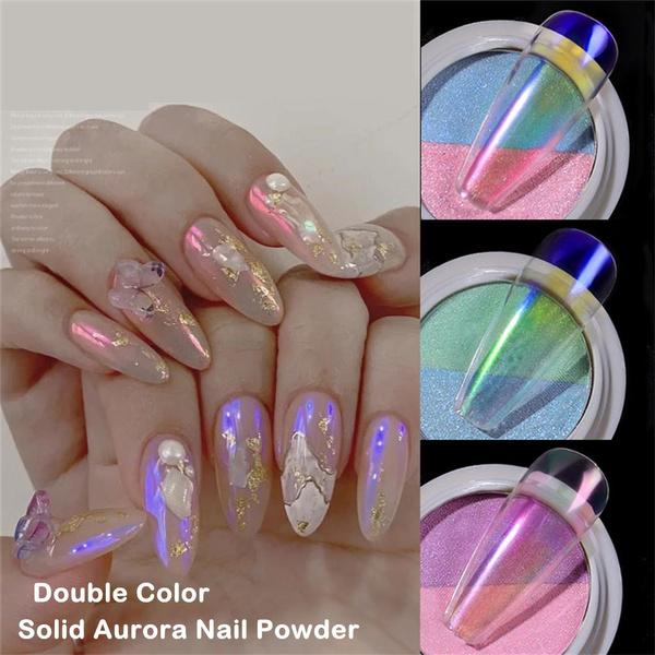 1 Box Double Color Solid Aurora Nail Powders Holographic Neon Nail Glitters Chameleon Powder Nail Art Pigments Wish