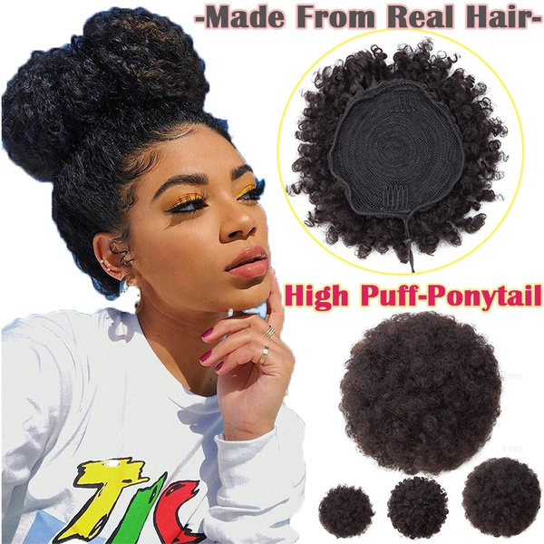Human Hair Extension Ponytail Drawstring in Black High Afro Puff Hair Bun  Hairpieces 3 Sizes Kinky Curly Scrunchie Updo Real Hair Wigs For Women |  Wish