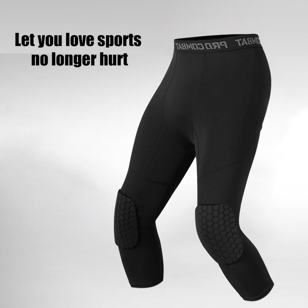 Sports Gym Basketball Pants with Knee Pads Basic Leggings 3/4