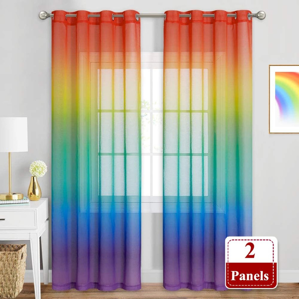 2 Panels Sheer Curtains Rainbow Voile Ombre Ds Window Treament For Kids Living Room Bedroom Kitchen Home Decoration Wish