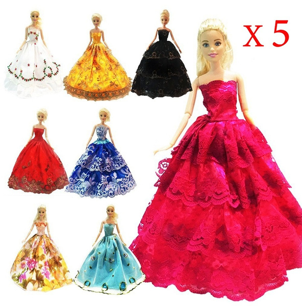 Handmade Party Gown Princess Costume for Barbie Fashionistas Dolls Girl Toys 5pcs Dress 12 Pairs Shoes