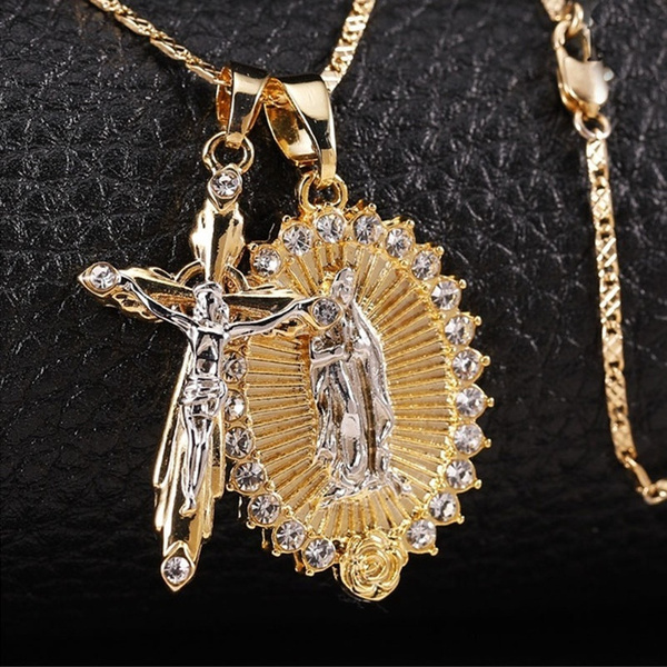 Women Mens 18k Gold Cross Necklace 
